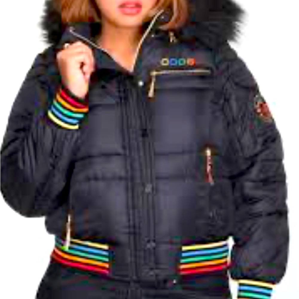 COOGI Women Black Coogi Signature Puffer W/ Faux Fur Lining On Hood NWT MEDIUM